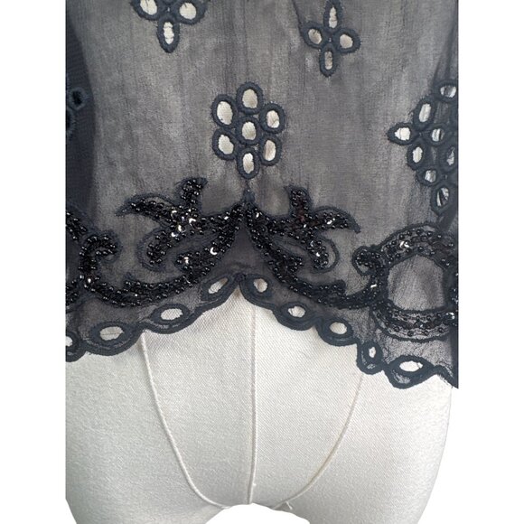 ZARA Black Sheer Small Long Sleeve Embroidered Beaded Blouse - Picture 10 of 16